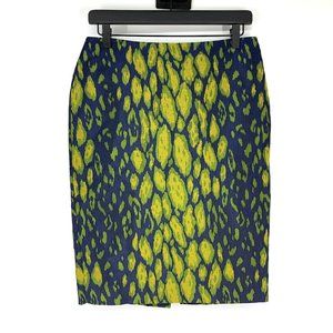 Gizia Skirt Blue Yellow Patterned Pencil Straight Lined